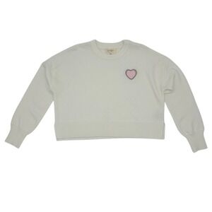 NWT Jessica Simpson Ivory Cropped Knit Sweater Pink Heart Patch Size M